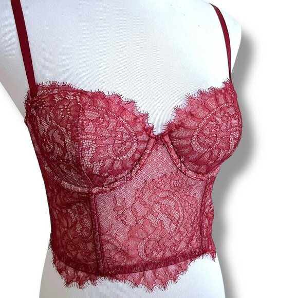 Victorias Secret Dream Angels 32C Bra Burgundy Red Lace Lined Strapless Longline - Picture 2 of 8